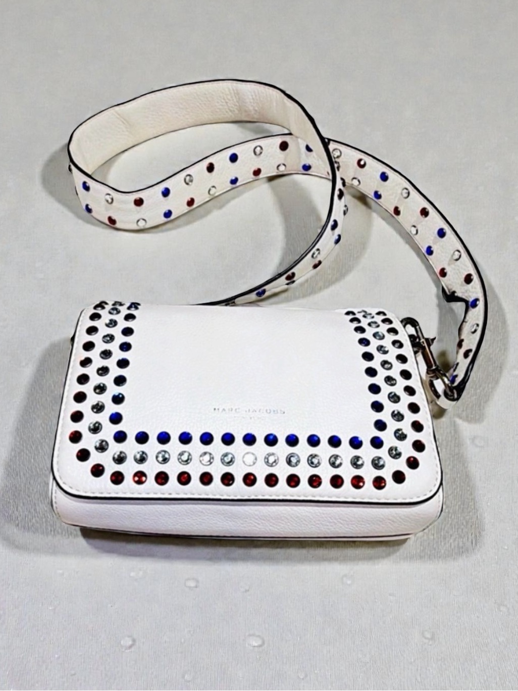 Marc Jacobs Studded Leather Crossbody Bag Crystal Embellished Designer Flap